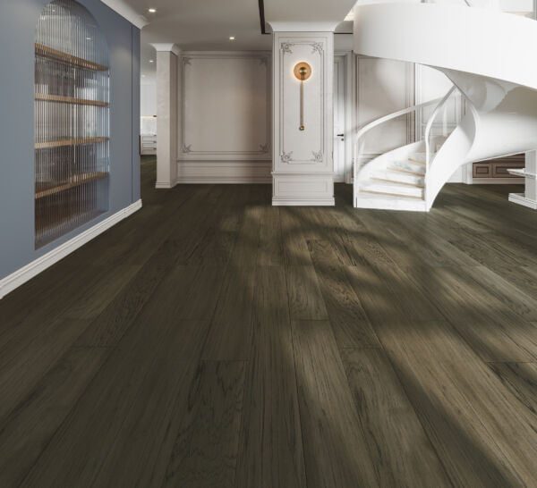 Hickory Maxine flooring in staging setup