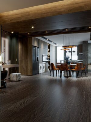 Oak Firewood Floor in Cozy Interior