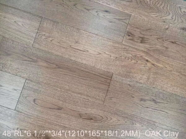 Clay flooring with warm earthy-toned wood finish.
