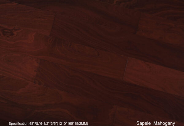 Sapele flooring with rich reddish-brown wood finish.