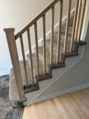 Carpet Grey Stairs Natural Wood Railing