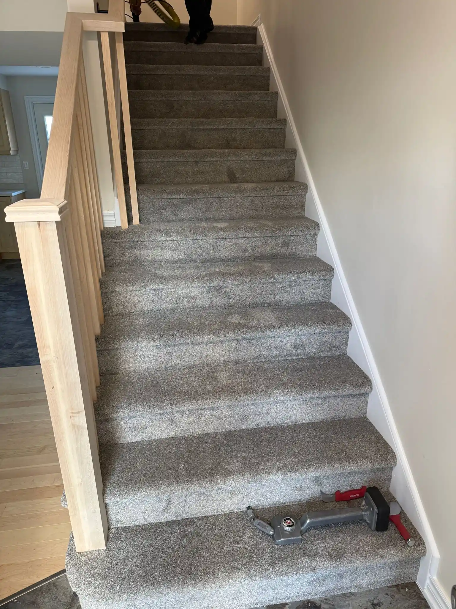 Carpet Grey Stairs Natural Wood Railing - Image 2