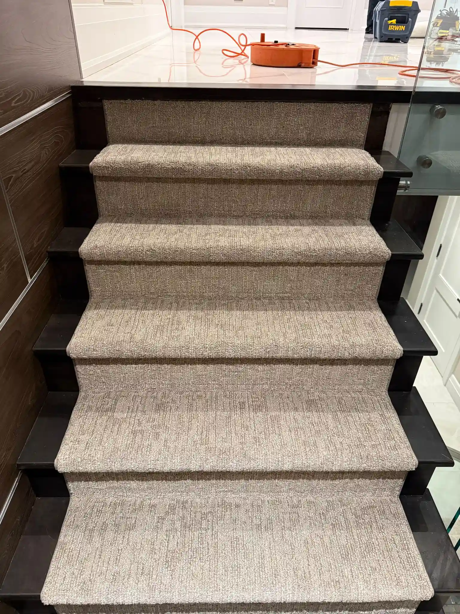 Carpet Runner Beige Glass Railing