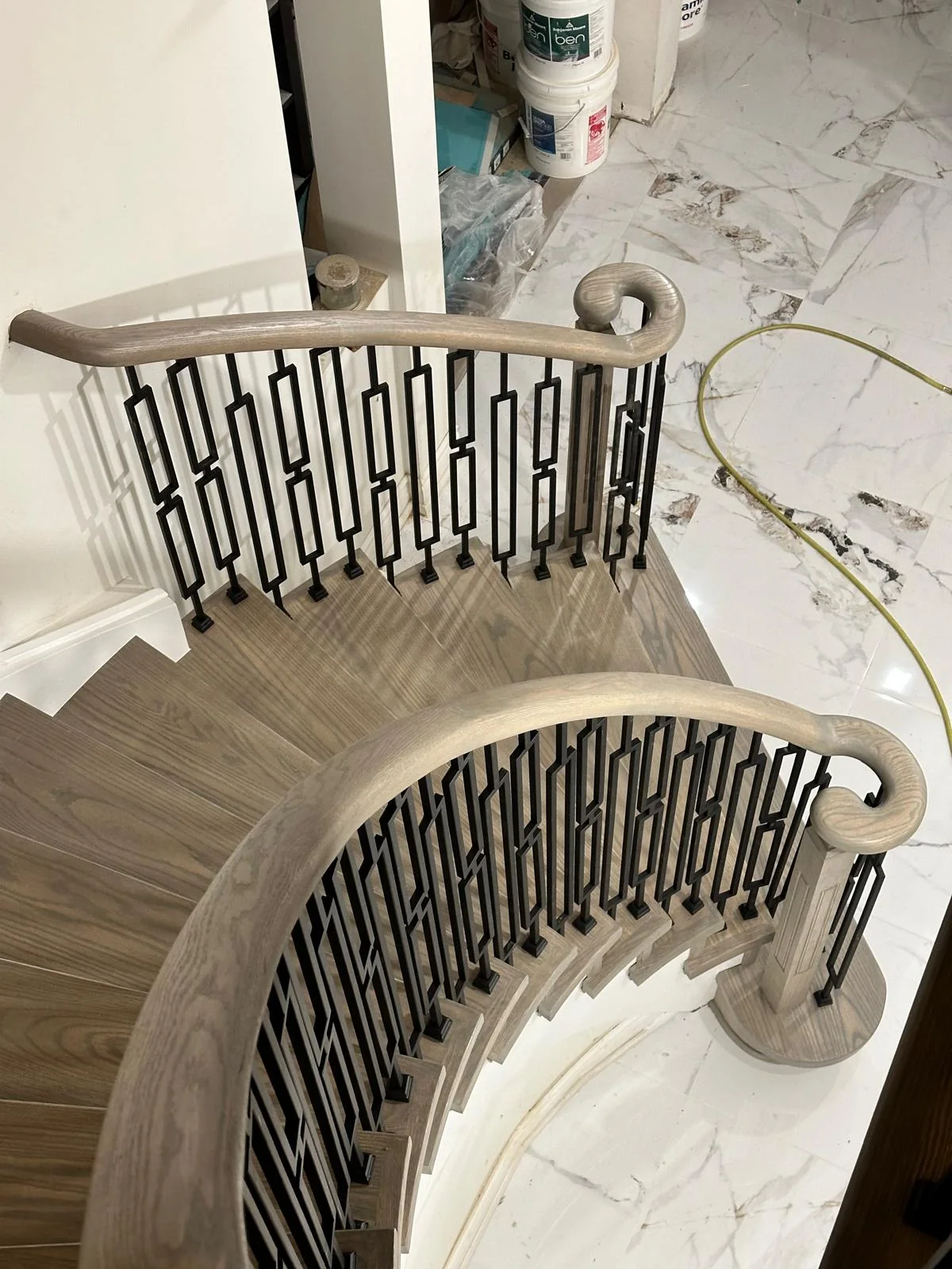Grey Wash Curved Staircase Fretwork Baluster - Image 2