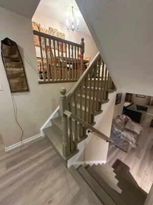 Grey Wood Staircase Ball Newel Overlook