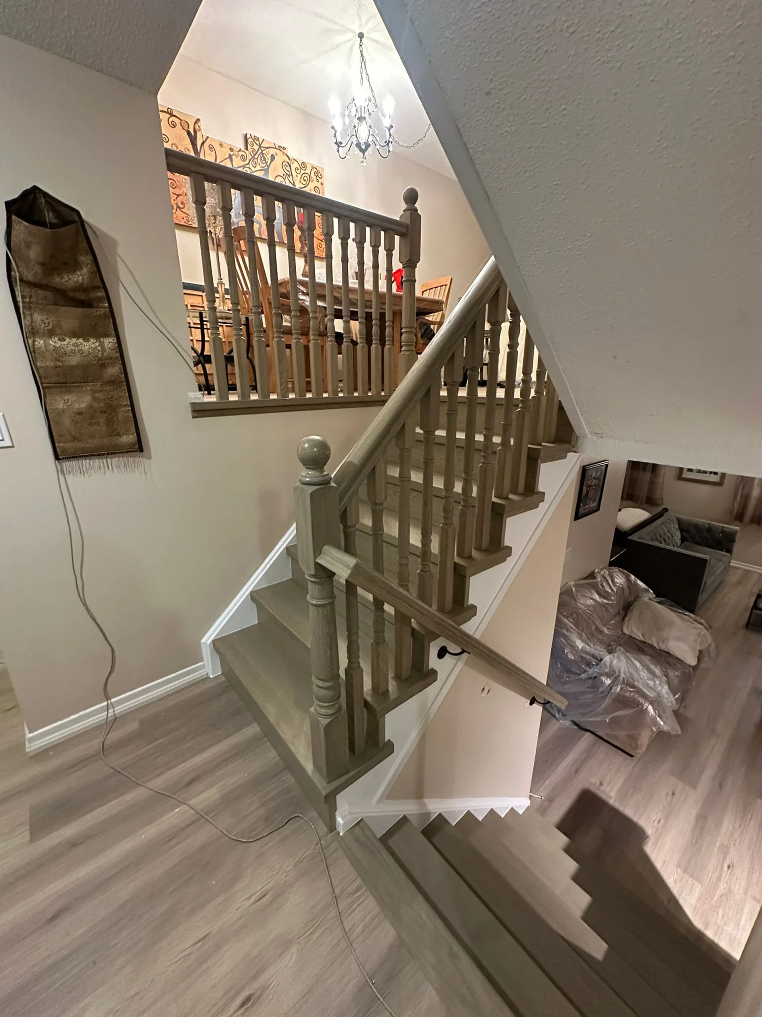 Grey Wood Staircase Ball Newel Overlook