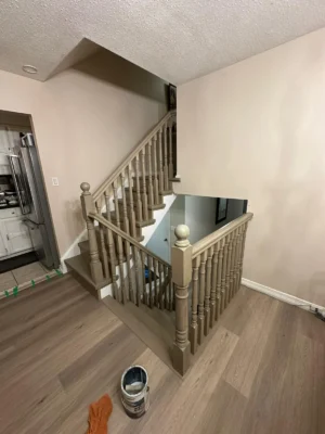 Grey Wood Staircase Glass Panel Switchback