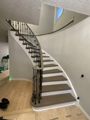 Taupe Painted Curved Staircase Diamond Baluster