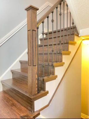 Walnut Straight Staircase Round Baluster Fluted Post